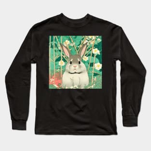 Flower Journey with the Cottagecore Grey American Fuzzy Lop Rabbit Bunny Long Sleeve T-Shirt